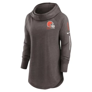 Cleveland browns nike womens minimal statement lightweight raglan funnel neck pullover hoodie Brown S