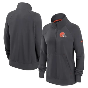 Cleveland browns nike womens premium raglan performance half zip sweatshirt Charcoal