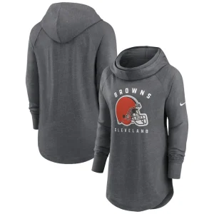 Cleveland browns nike womens raglan funnel neck pullover hoodie Heather charcoal