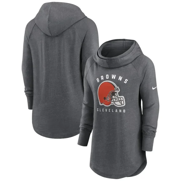 Cleveland browns nike womens raglan funnel neck pullover hoodie Heather charcoal