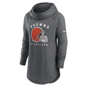 Cleveland browns nike womens raglan funnel neck pullover hoodie Heather charcoal S