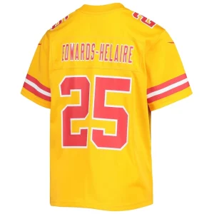 Clyde edwards helaire kansas city chiefs nike youth inverted team game jersey Gold Yth L