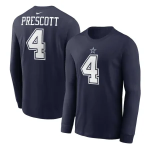 Dak prescott dallas cowboys nike player name number long sleeve t shirt Navy