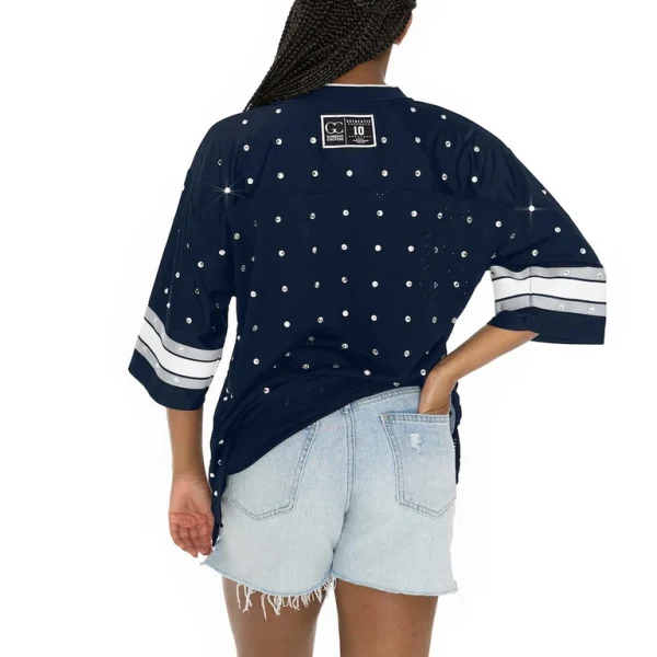 Dallas cowboys gameday couture womens kickoff time allover rhinestone sports stripe jersey v neck t shirt Navy L