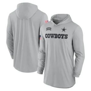 Dallas cowboys nike 2024 salute to service lightweight performance long sleeve hooded t shirt Gray