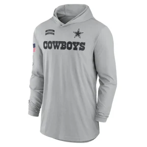 Dallas cowboys nike 2024 salute to service lightweight performance long sleeve hooded t shirt Gray M