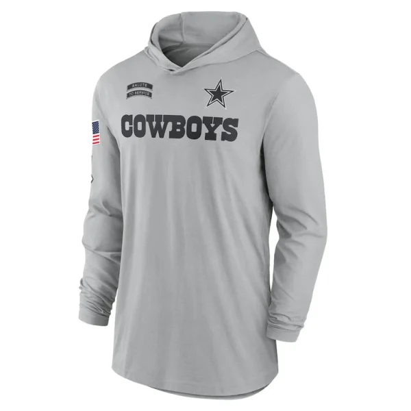 Dallas cowboys nike 2024 salute to service lightweight performance long sleeve hooded t shirt Gray M