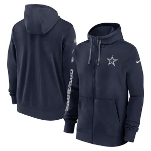 Dallas cowboys nike 2024 sideline club full zip hoodie Navy