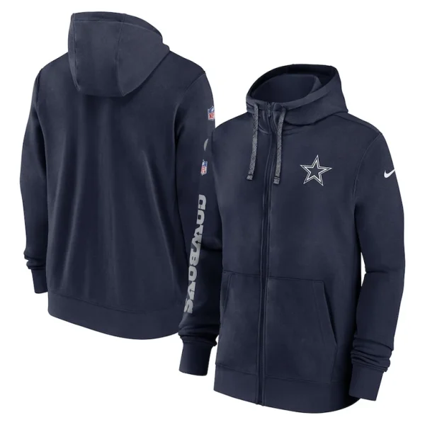 Dallas cowboys nike 2024 sideline club full zip hoodie Navy