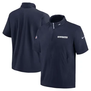 Dallas cowboys nike 2024 sideline coach short sleeve half zip hoodie jacket Navy