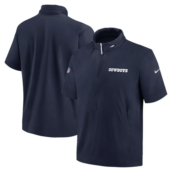 Dallas cowboys nike 2024 sideline coach short sleeve half zip hoodie jacket Navy