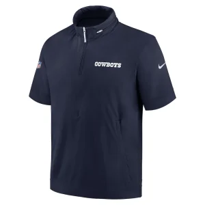 Dallas cowboys nike 2024 sideline coach short sleeve half zip hoodie jacket Navy S