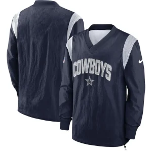 Dallas cowboys nike sideline athletic stack v neck pullover windshirt jacket Navy