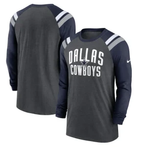 Dallas cowboys nike tri blend raglan athletic long sleeve fashion t shirt Heathered charcoal