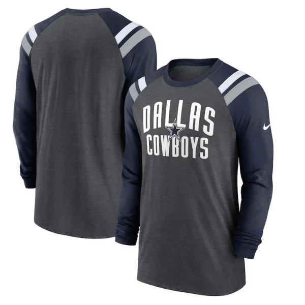 Dallas cowboys nike tri blend raglan athletic long sleeve fashion t shirt Heathered charcoal