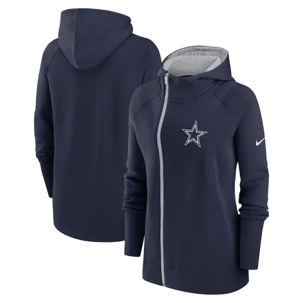 Dallas cowboys nike womens asymmetrical raglan full zip hoodie Navy