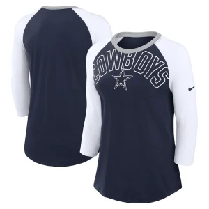 Dallas cowboys nike womens knockout arch raglan tri blend 34 sleeve t shirt Navywhite