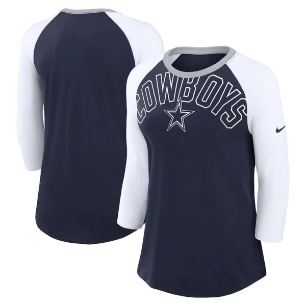 Dallas cowboys nike womens knockout arch raglan tri blend 34 sleeve t shirt Navywhite