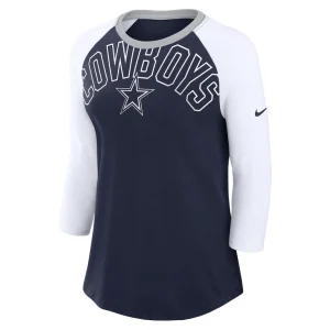 Dallas cowboys nike womens knockout arch raglan tri blend 34 sleeve t shirt Navywhite S