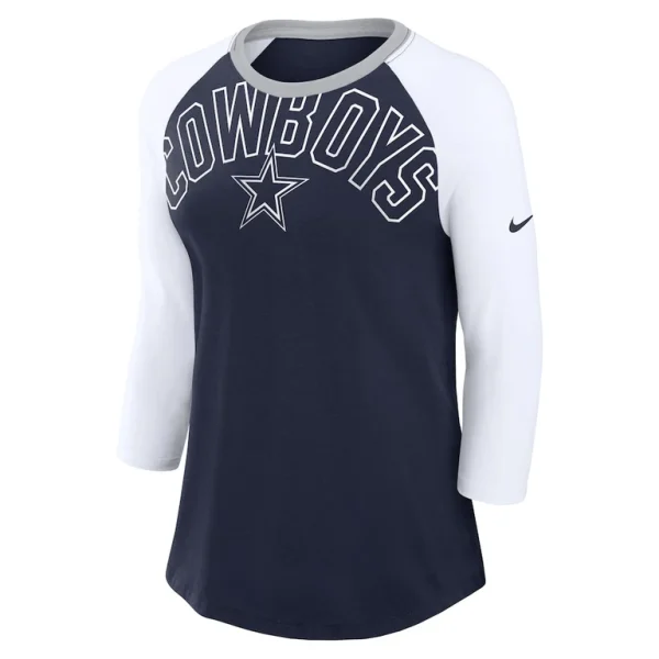 Dallas cowboys nike womens knockout arch raglan tri blend 34 sleeve t shirt Navywhite S