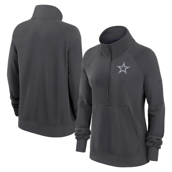 Dallas cowboys nike womens premium raglan performance half zip sweatshirt Charcoal