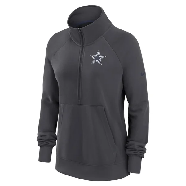 Dallas cowboys nike womens premium raglan performance half zip sweatshirt Charcoal S