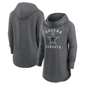 Dallas cowboys nike womens raglan funnel neck pullover hoodie Heather charcoal