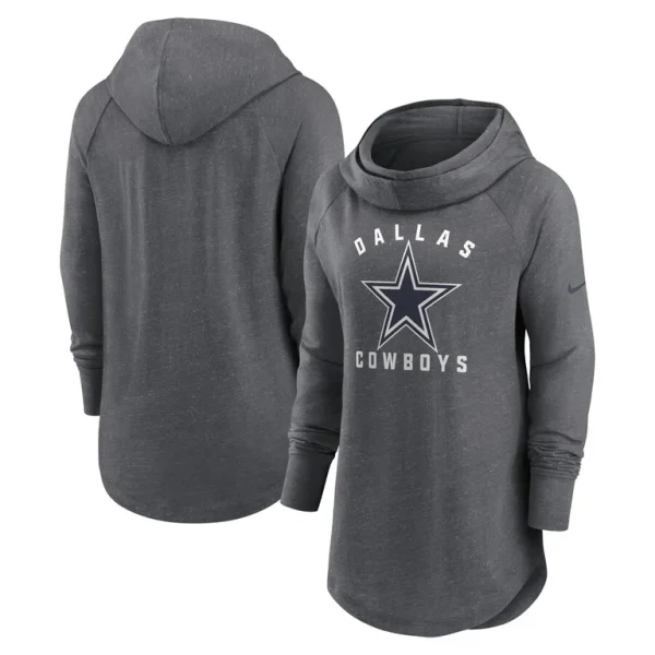 Dallas cowboys nike womens raglan funnel neck pullover hoodie Heather charcoal