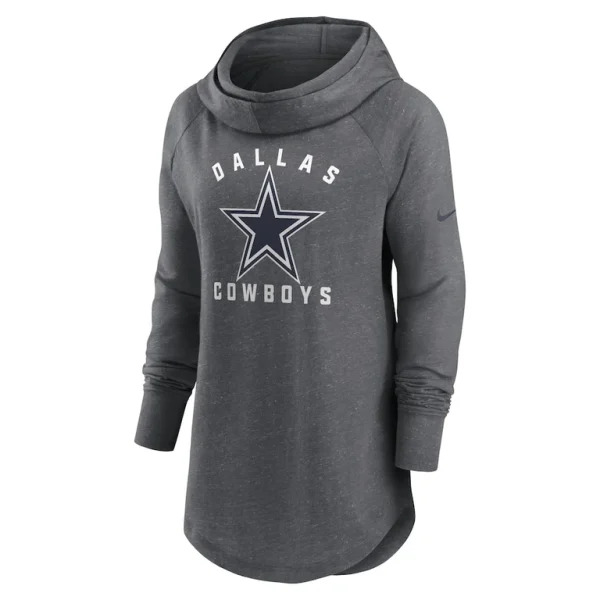 Dallas cowboys nike womens raglan funnel neck pullover hoodie Heather charcoal S