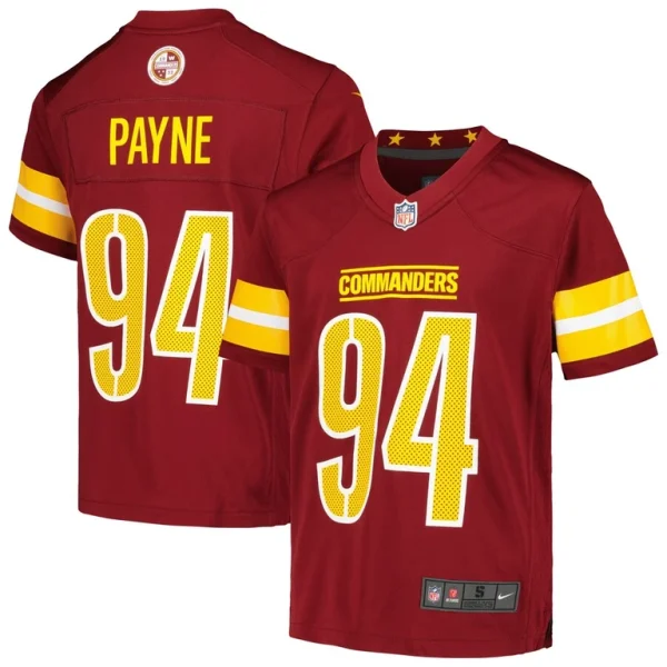 Daron payne washington commanders nike youth game jersey Burgundy