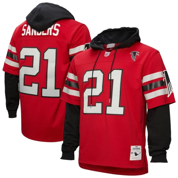 Deion sanders atlanta falcons mitchell ness player name number hoodie legacy jersey Red