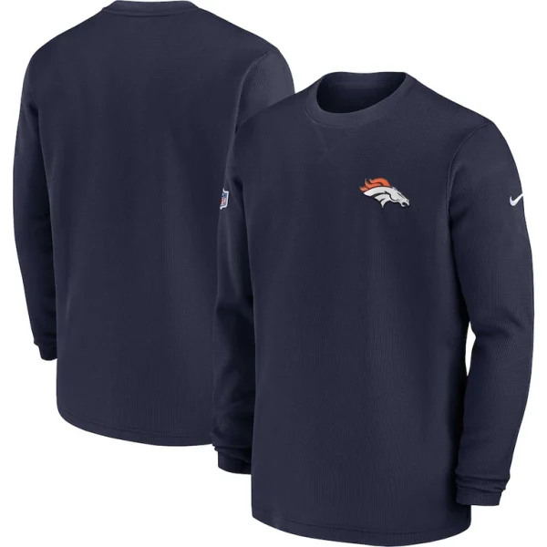 Denver broncos nike 2023 sideline throwback heavy brushed waffle long sleeve top Navy