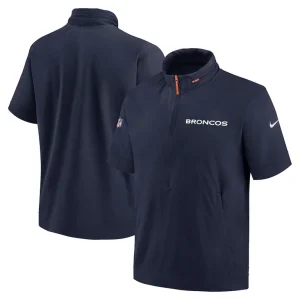 Denver broncos nike 2024 sideline coach short sleeve half zip hoodie jacket Navy