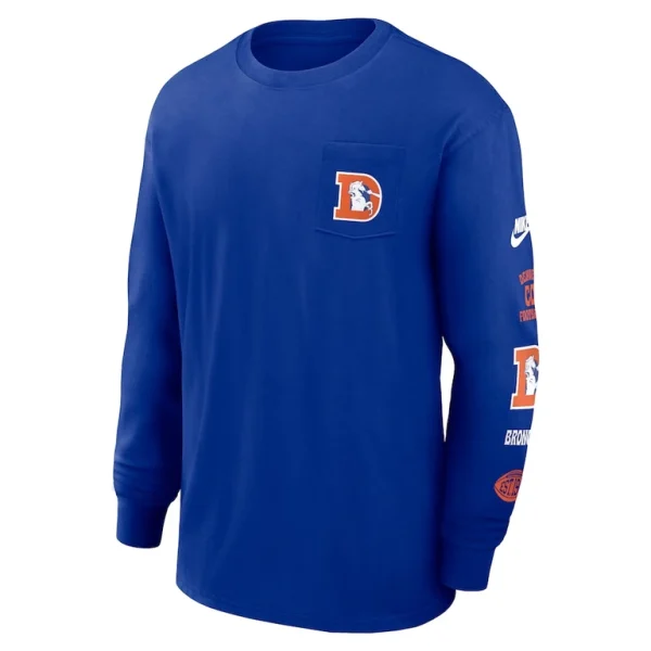 Denver broncos nike rewind heavy max 90 pocket long sleeve t shirt Royal M