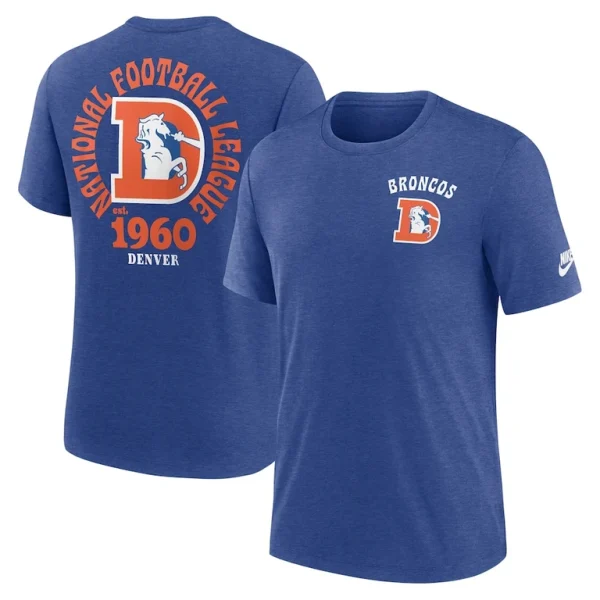 Denver broncos nike rewind team excite 2 hit tri blend t shirt Heather blue