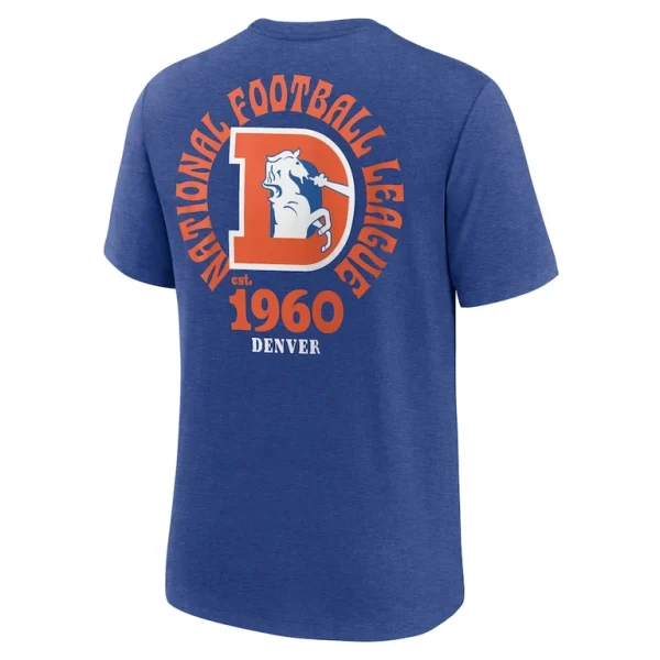 Denver broncos nike rewind team excite 2 hit tri blend t shirt Heather blue L