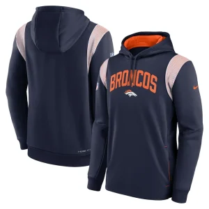 Denver broncos nike sideline athletic stack performance pullover hoodie Navy