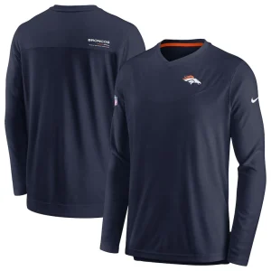 Denver broncos nike sideline coach chevron lock up long sleeve v neck performance t shirt Navy
