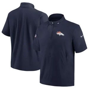 Denver broncos nike sideline coach short sleeve hoodie quarter zip jacket Navy