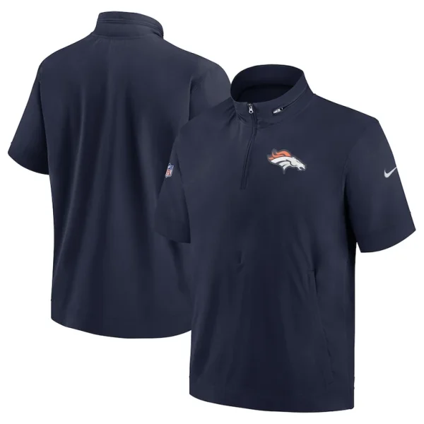 Denver broncos nike sideline coach short sleeve hoodie quarter zip jacket Navy