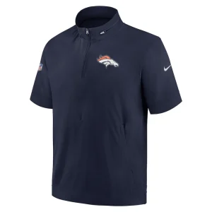 Denver broncos nike sideline coach short sleeve hoodie quarter zip jacket Navy M