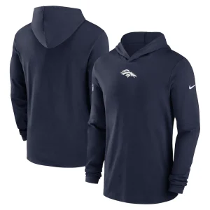 Denver broncos nike sideline performance long sleeve hoodie t shirt Navy
