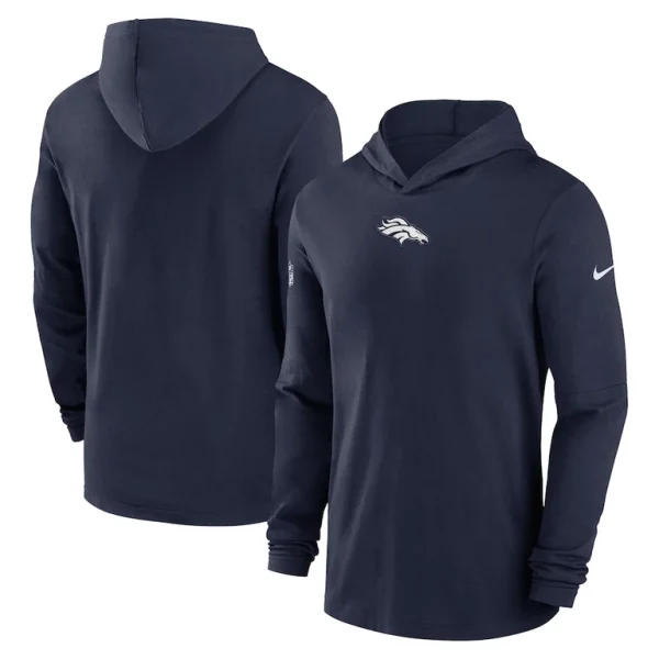 Denver broncos nike sideline performance long sleeve hoodie t shirt Navy