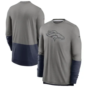 Denver broncos nike sideline player performance long sleeve t shirt Heathered graynavy