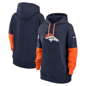 Denver broncos nike womens 2024 sideline essential fleece pullover hoodie Navy