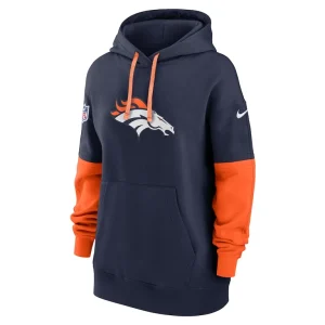 Denver broncos nike womens 2024 sideline essential fleece pullover hoodie Navy S