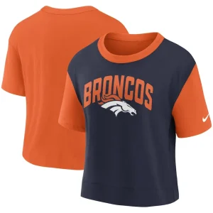 Denver broncos nike womens high hip fashion t shirt Orangenavy
