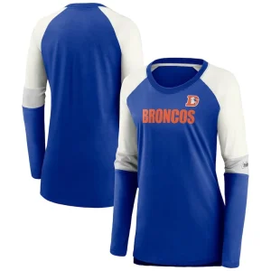 Denver broncos nike womens mascot historic performance tri blend raglan scoop neck long sleeve t shirt Royalcream