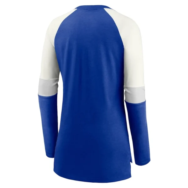 Denver broncos nike womens mascot historic performance tri blend raglan scoop neck long sleeve t shirt Royalcream M