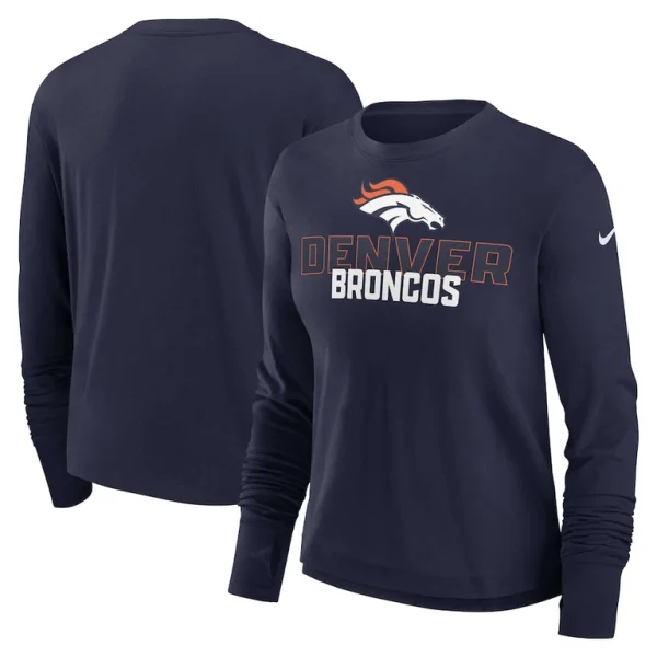 Denver broncos nike womens modest crop performance long sleeve t shirt Navy
